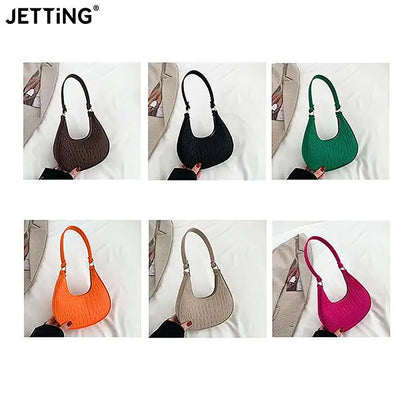 Candy Color Advanced Design Texture Armpit Handbags Felt Shoulder Bags For Women Women's Subaxillary Bag Purses Crescent Bag