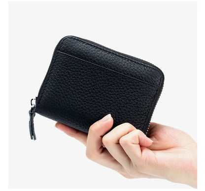 Genuine Leather Short Wallet RFID ID Bank Credit Organ Card Holder Cowhide Mini Coin Purse Bag Clutch Key Pouch For Men Women