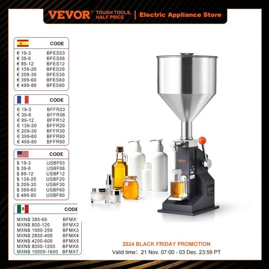 VEVOR A03 5-50ml/5-100ml Manual Liquid Filling Machine Paste Bottle Filler Adjustable with Hopper for Water Juice Shampoo Honey