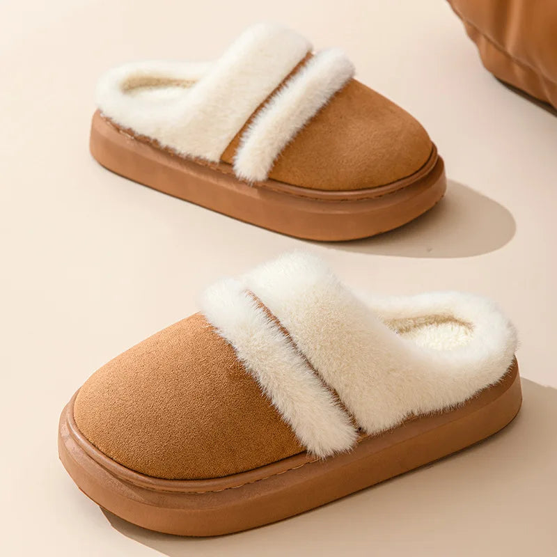 Comwarm Winter Plush Slippers For Women Indoor Antiskid Warm Cotton Slippers Fur Fluffy Flat Home Slides Lady Casual Furry Shoes