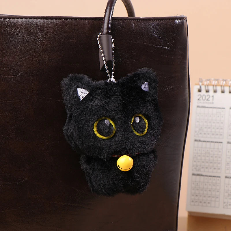 1PC Cute Bell Black Cat Plush Toy Keychain Cartoon Kitten Soft Doll Pendant Car Key Ring Backpack Charm Decoration Gift