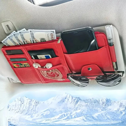 Car Sun Visor Organizer Sunglass Mobile Phone Holder Bracket Car Auto Interior Accessories Pocket Card Storage Pouch Mount Stand