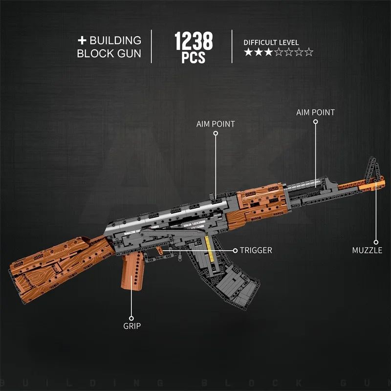 AK47 Assault Rifle Model Building Blocks Military Army Weapon Shootable Imitation Gun Bricks Children’s Holiday Gifts DIY Toys