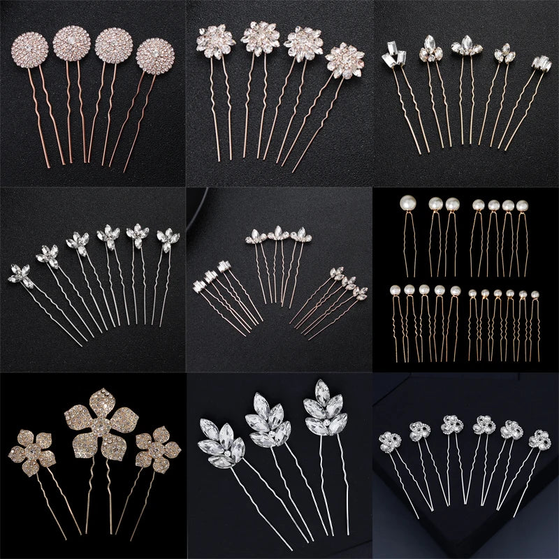 Rhinestone Hair Pins Forks Clips for Women Bridal Wedding Hair Accessories Pearl Hairpins Bride Headpiece Jewelry Gift Wholesale