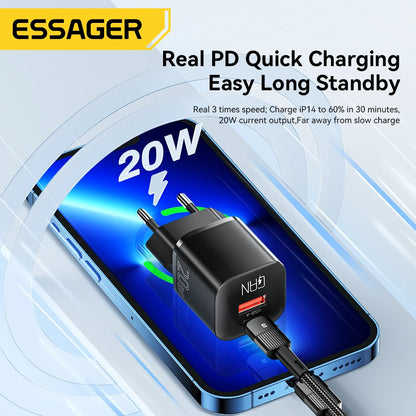 Essager 20W GaN PD USB C Charger for iPhone 15 13 12 11 Pro Max Phone QC 3.0 PD 3.0 USB Type C Fast Charging for Xiaomi pocoiPad