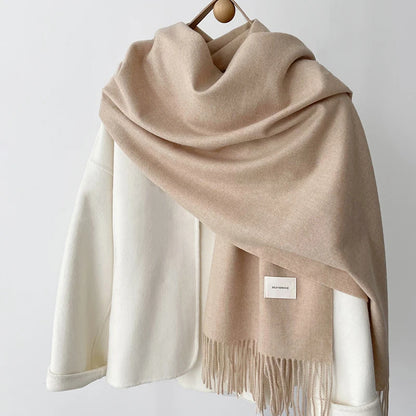 Luna&Dolphin Women Winter Solid Color Scarf Imitation Cashmere Soft Brown White Warm Knitted Woolen Ins Neck Pashmina Big Shawl