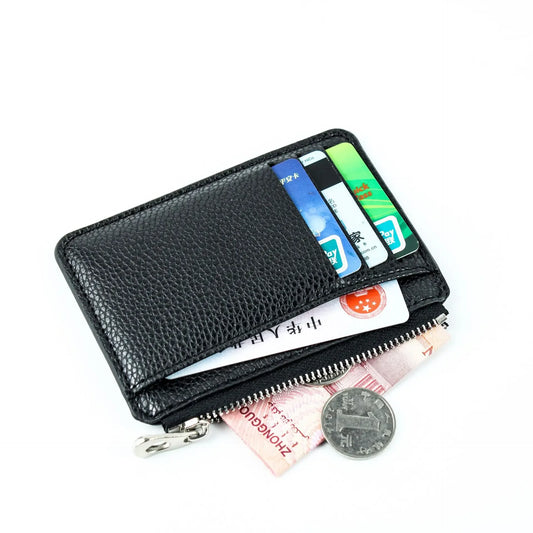 Mini Zipper Card Bag Slim ID Bank Purse Wallet Credit Organizer Portable Small Slim Ultra-thin Short Purse for Men Black