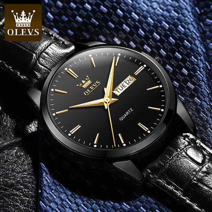 OLEVS Classic Quartz Watch for Men Waterproof Leather strap Calendar Sports Business Men 's Quartz Wrist Watch TOP Brand 6898