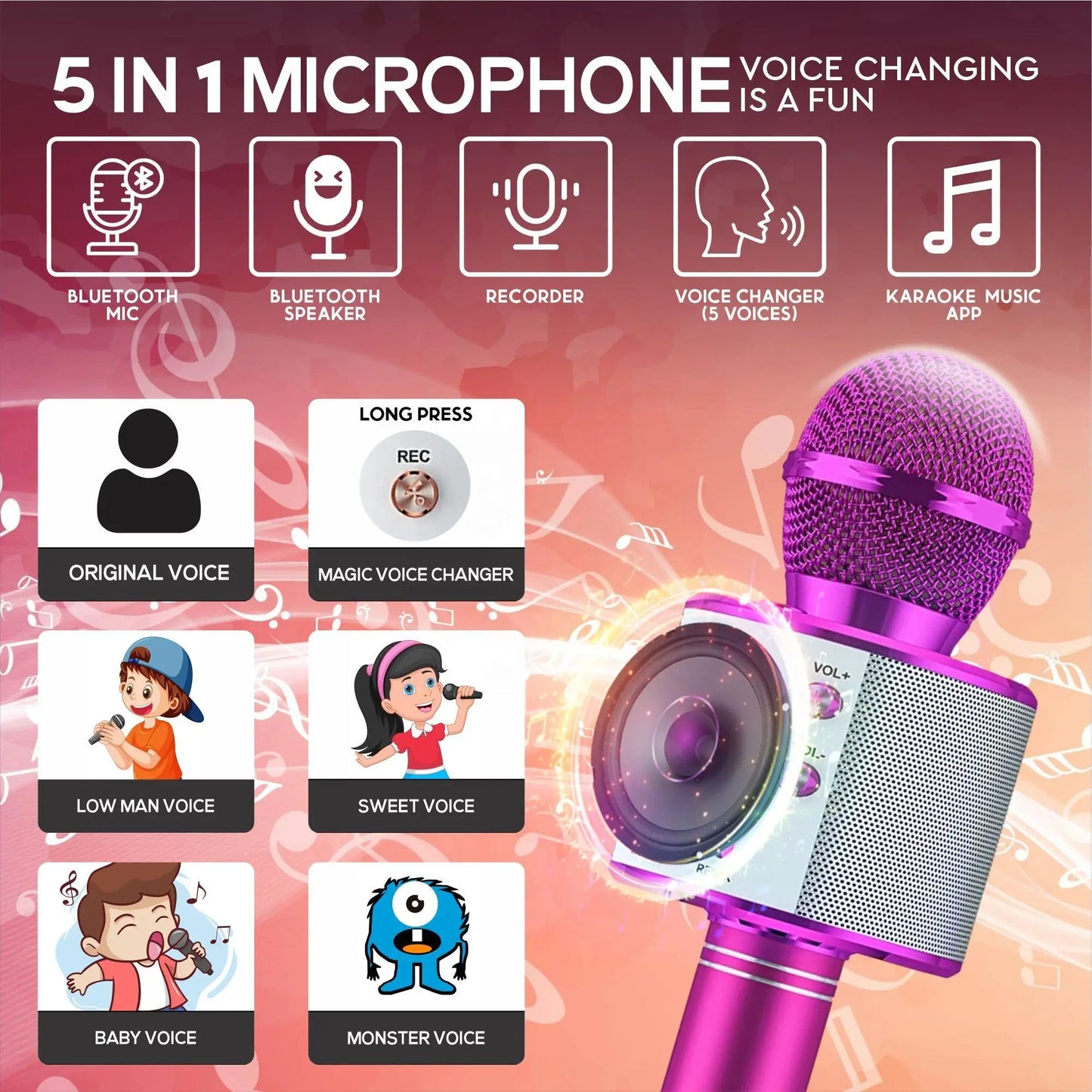 Handheld  Wireless Bluetooth Karaoke Microphone Speaker  for Kids,Home Party Singing Machine Microphone,Fun Toys for Kids