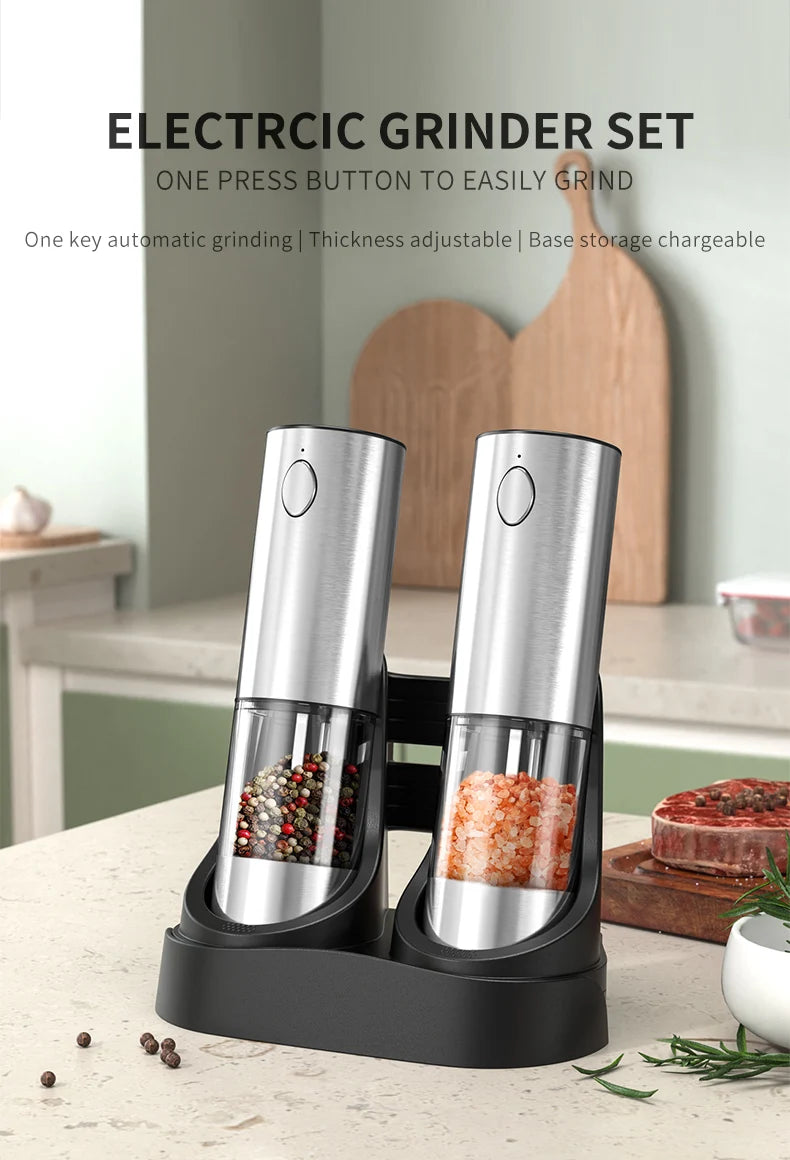 Electric Rechargeable Salt And Pepper Grinder With Adjustable Coarseness Refillable Mill Battery Powered Kitchen Gadget