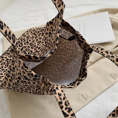 Chic Big Casual Tote Bag Leopard Shoulder Bag Ladies Canvas Bag New Shopping Bag Student Print Handbag