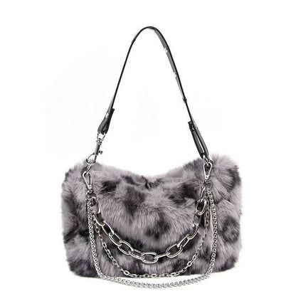 Leopard Print Bag Underarm Bag Plush Bag Women's Autumn and Winter New Product Versatile Plush High-end Chain Bag