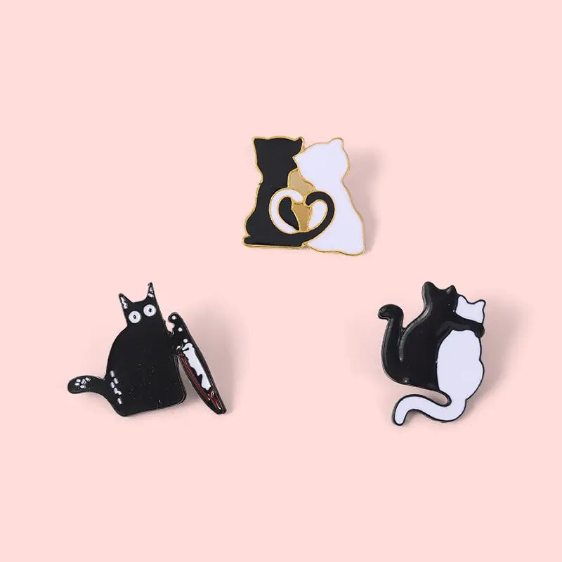 3pc Brooch For Men And Women Badge Chest Ornament Cartoon Animal Series Black And White Cat Embracing Shape