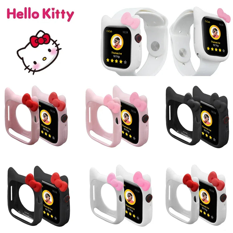 Hello Kitty Apple Watch Protective Case for Iwatch Cover for 38 40 42 44mm Anime KT Cat Soft Silicone Replacement IWatch Shell