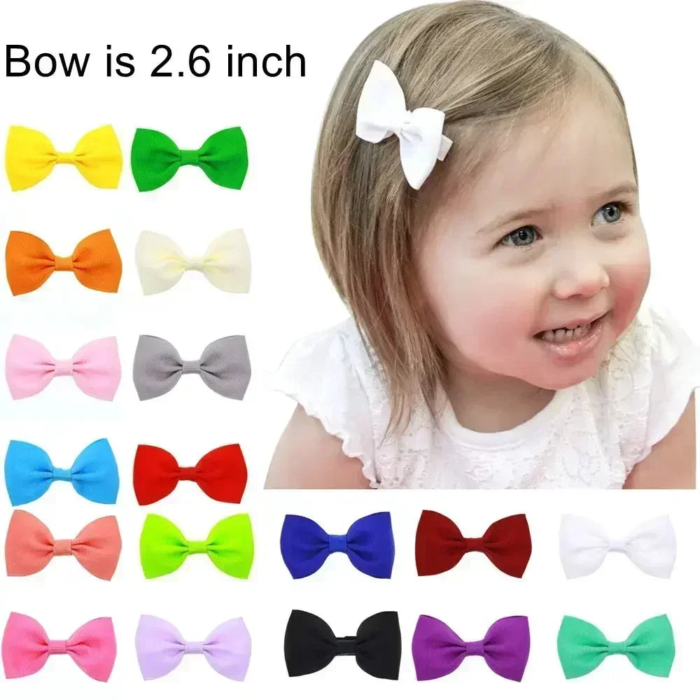 10pcs/lot Solid Color Grosgrain Ribbon Bowknot Kids Hair Clips Handmade Bows Baby Girls Barrettes Hairpins Photo Props Gift Sets