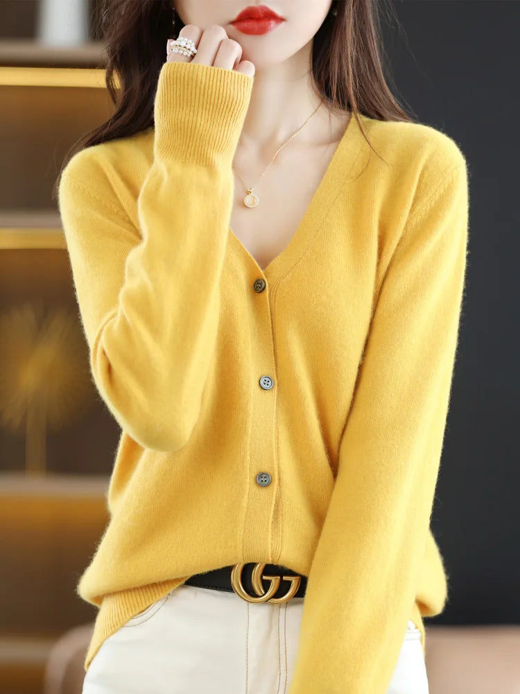 Women's Sweater 2025 Spring Autumn Cardigans V-neck Single Breasted Short Slim Lady Knitwear Tops Solid Korean Fashion Cardigan