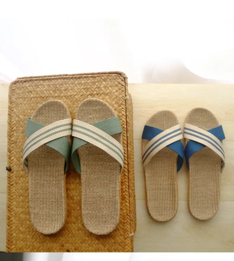 Four Seasons Linen Slippers Home Indoor Anti-Slip  Summer Couple Cotton and Linen Floor Mops Soft Bottom Sandals