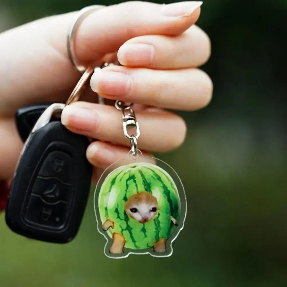 Food Cat Head Expression Keychain Popular Schoolbag Mobile Phone Pendant  Acrylic Fun Gift For Students Keyring Accessories