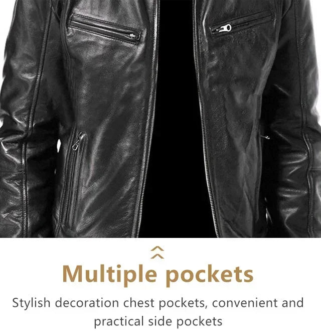 Men's PU Leather Jacket Stand Collar Zipper Coat   Jackets Autumn Casual Motorcycle PU Jacket Biker Slim Leather Coats