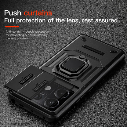 KEYSION Shockproof Case for Redmi Note 13 Pro 5G Slide Camera Lens Protection Ring Stand Phone Cover for Xiaomi Redmi Note 13 5G