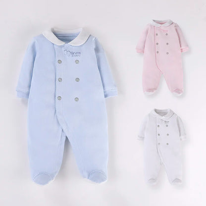 0M Newborn Baby Footed Romper Infant Spring Autumn Cotton Side Snap Jumpsuit Overall Boy Girl Peter pan Collar Onesies Outfit00M