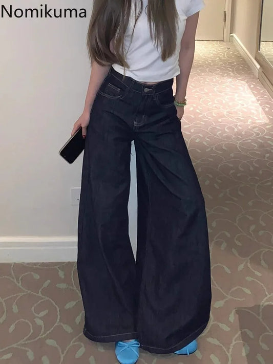 Korean Y2k Jeans Streetwear High Waist Straight Wide Leg Pants Casual Fashion Denim Trousers Harajuku Pantalon Femme New Bottoms