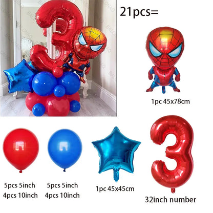 21pcs Stand Spiderman Foil Balloon Set Children‘s Birthday Party Decoration Baby Shower Inflatable Boys Toy Globos