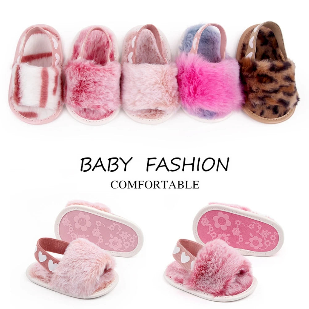 Baby Tie-Dye Fluffy Casual Shoes Toddler Shoes Elastic Plush Garden Sandals Children'S Outdoor Walking Casual Shoes For 0-1Y