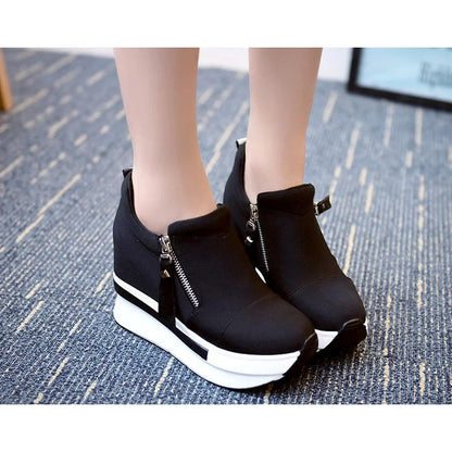 Platform Sneakers 2023 New Women Red Casual Comfortable Hidden Heel Shoe Black Canvas Shoes Wedge Heels Sneaker Tenis De Mujer