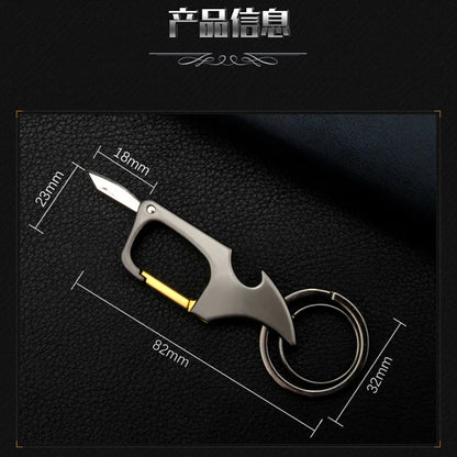 Creative Multifunctional Keychain for Men Unusual Design Carabiner Buckle with Bottle Opener Detachable Knife Portable Keyring