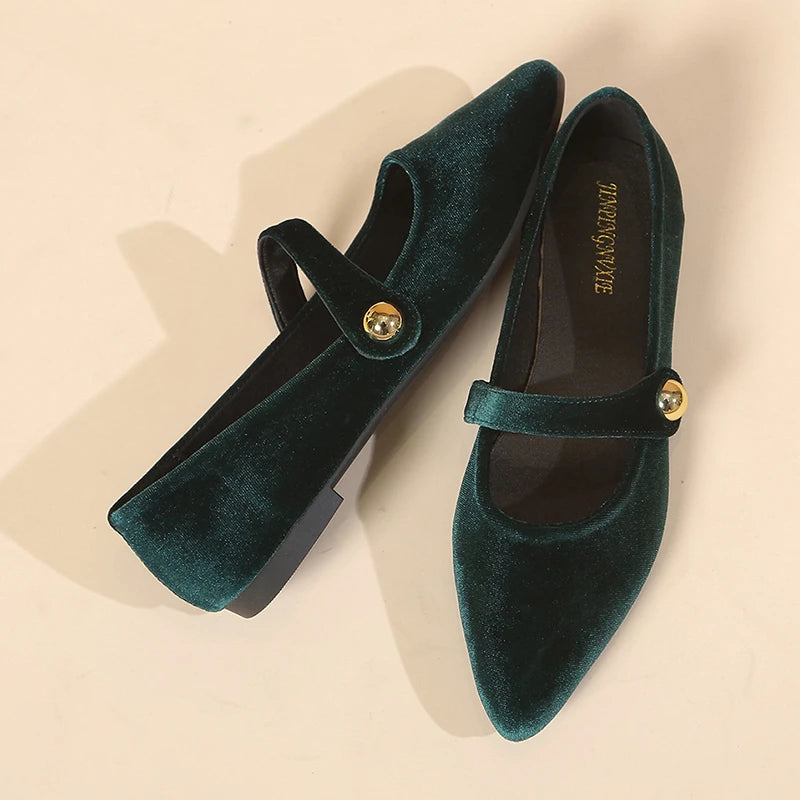 Women's Pointed Toe Flat Shoes With Velvet Matte Finish Single Shoes Women Comfort Loafers Shoes Leather Mary Jane Shoes