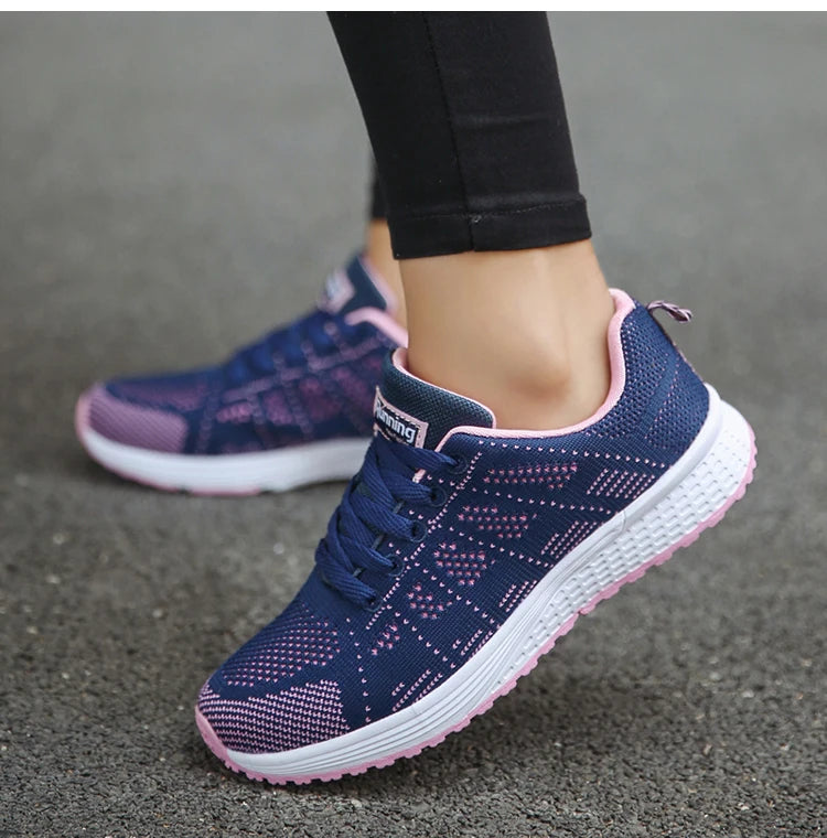 New Sneakers For Women Breathable Fashion Trainers Plus Size Women Sneakers Mesh Fabric Lace Up Women Shoes Female Footwear