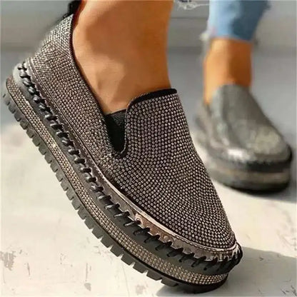 2024 spring new Women's Outdoor Fashion Shoes thick soled Rhinestone Platform flat Shoes Casual Comfor Female versatile Shoes