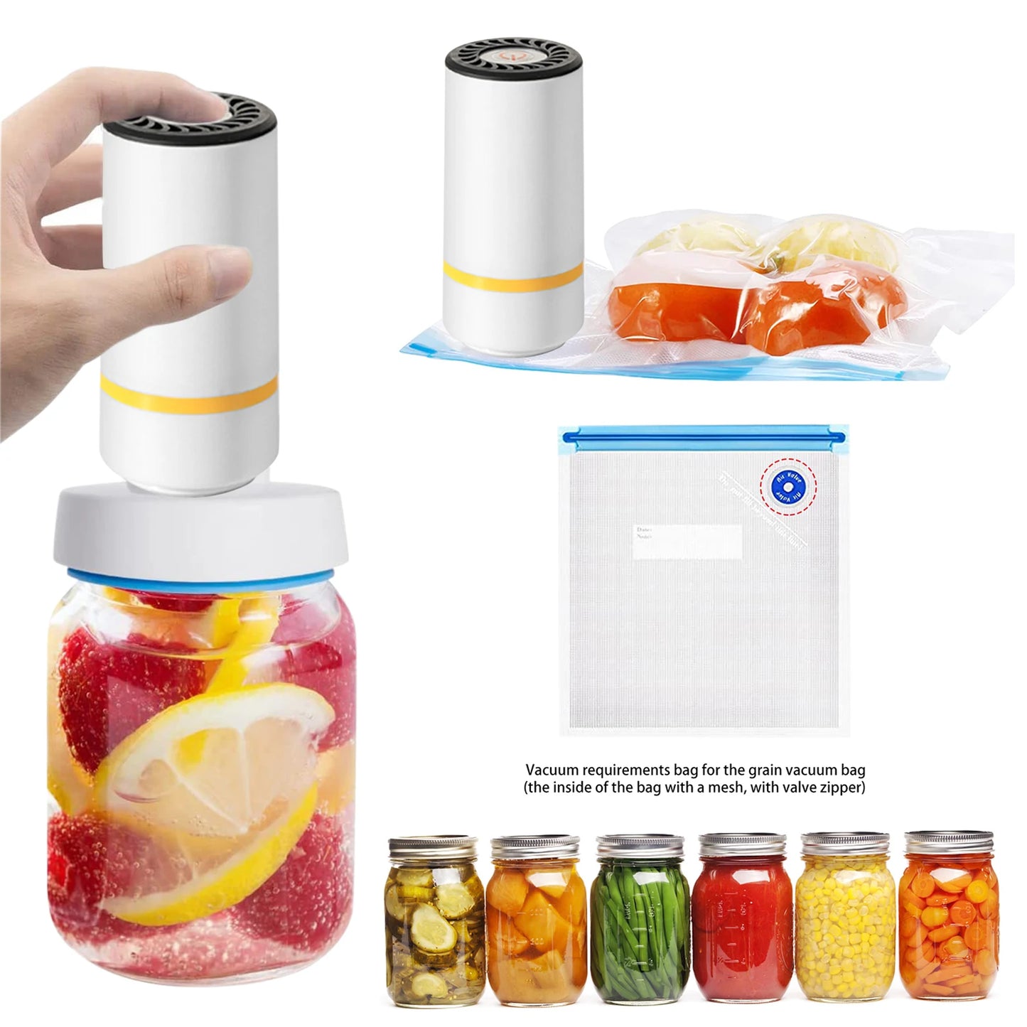 Mason Jar Vacuum Sealer Vacuum Kit Jar Vacuum Sealing Machine Food Storage Heat Portable Vacuum Pump Food Jar Sealing Gadgets