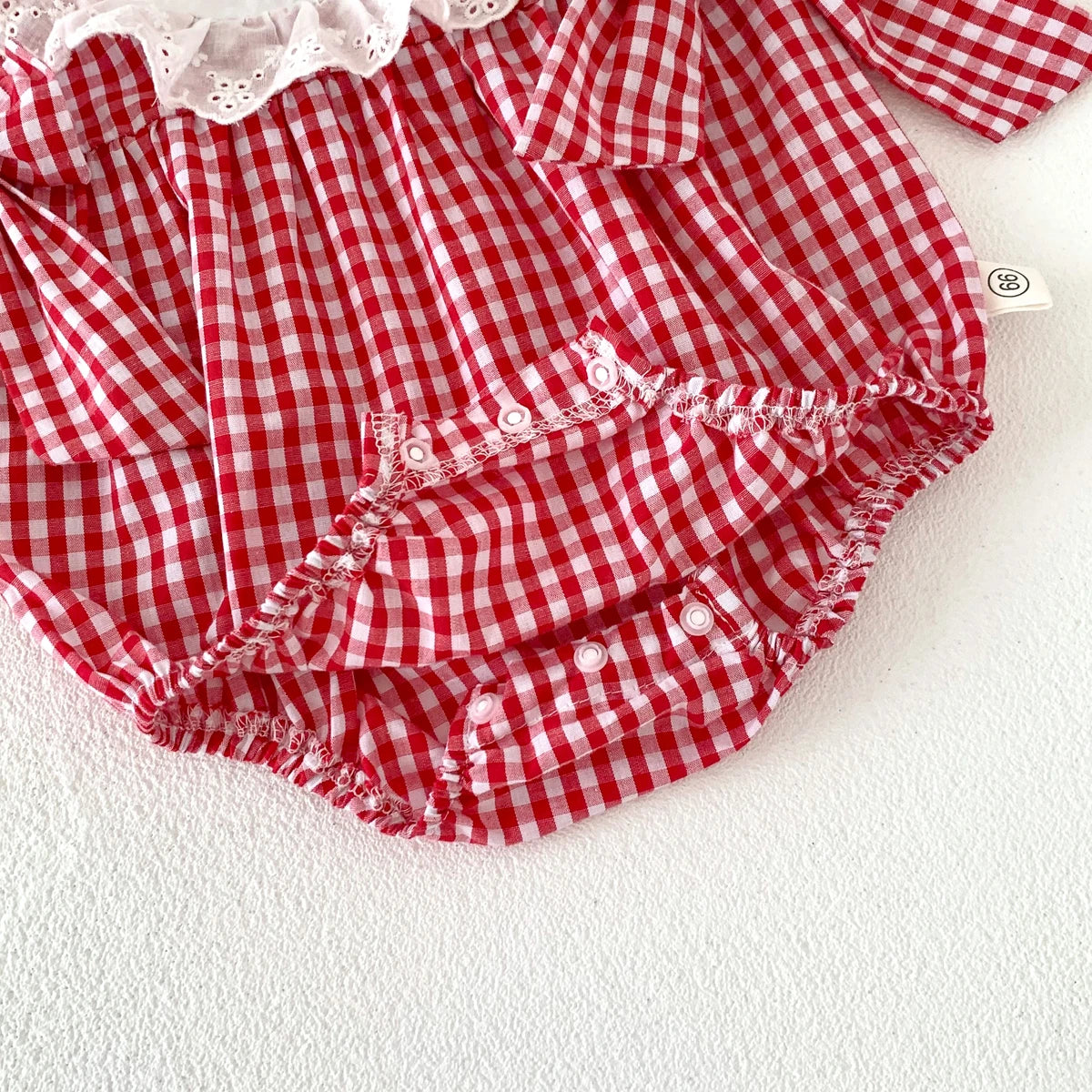 Summer Baby Girls Romper+Headband Newborn Red Plaid Strawberry Embroidery Summer Onesies Clothes Casual and versatile style