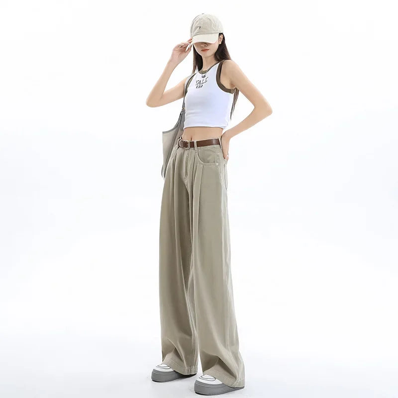 High-waisted To Cover The Crotch and Belly, Slim and Drapey, Loose and Versatile Trousers Retro Wide-leg Jeans for Women