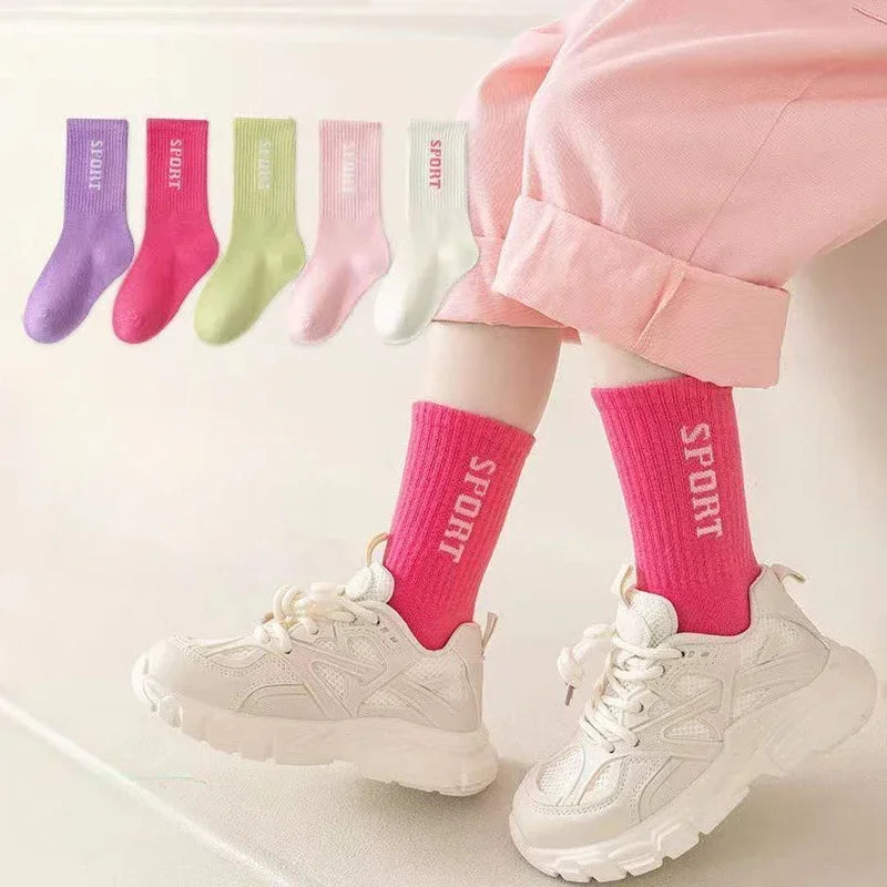 5 Pairs/Lot Kids Soft Cotton Socks Korean Love Heart Flower Print Baby Girl Socks Autumn Winter Warm Children Middle Tube Socks