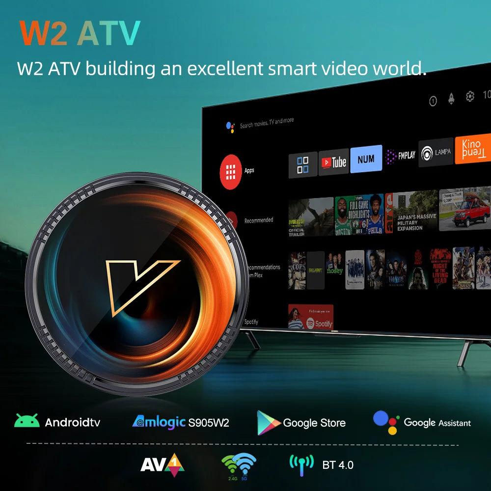 VONTAR W2 ATV AndroidTV 11.0 Smart TV Box Amlogic S905W2 Google Spracheingabe 8K Video 4K@60fps AV1 Dual WLAN BT4.0 Media Player