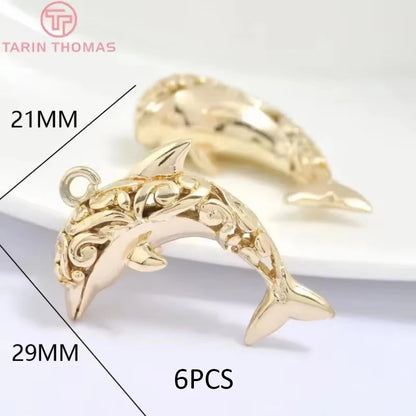 (129) 12x23MM 24K Gold Color Plated Brass Fish Charms Pendants High Quality Jewelry Accessories