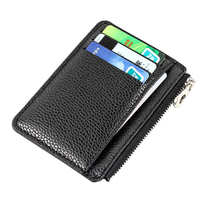 Mini Zipper Card Bag Slim ID Bank Purse Wallet Credit Organizer Portable Small Slim Ultra-thin Short Purse for Men Black