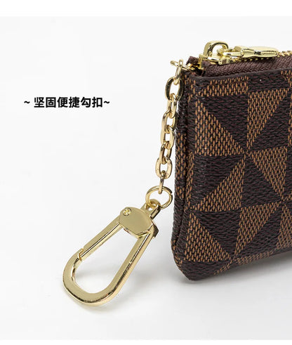 Luxury Designer Coin Key Storage Bag with Chain Women Mini Coin Purse Plaid Leather Small Zipper Wallet Ladies Keychain Purses