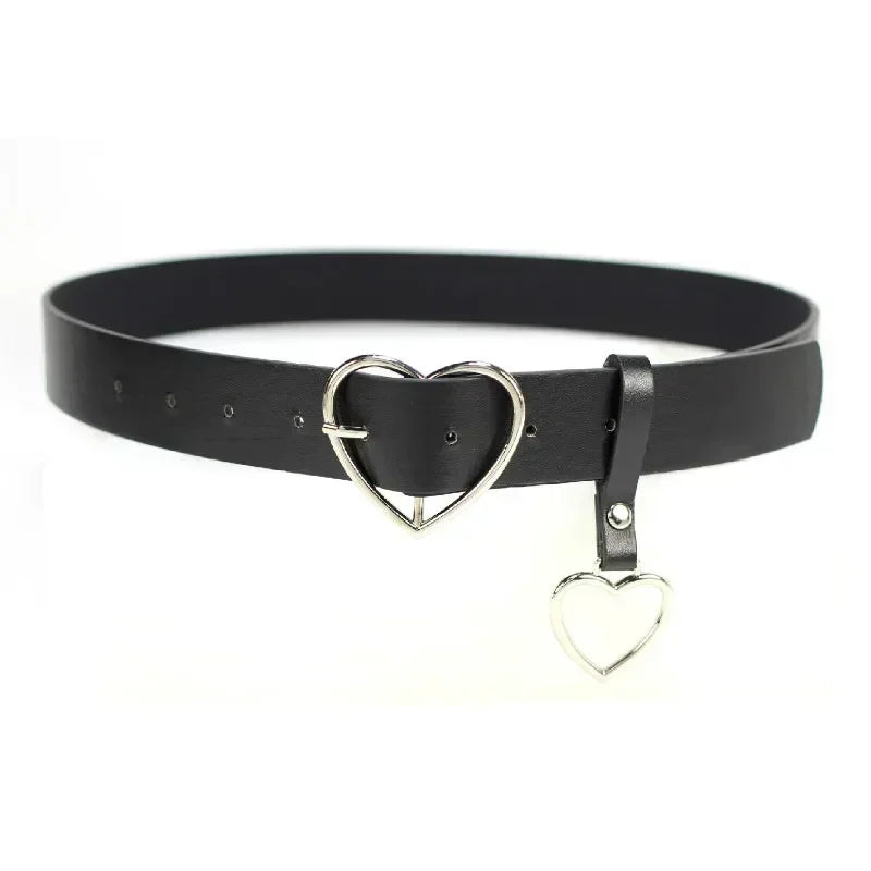 Fashion Women PU Leather Belt Heart Female Cute Black Harajuku Belt Ladies Pants Party Dress Heart Belts For Jeans