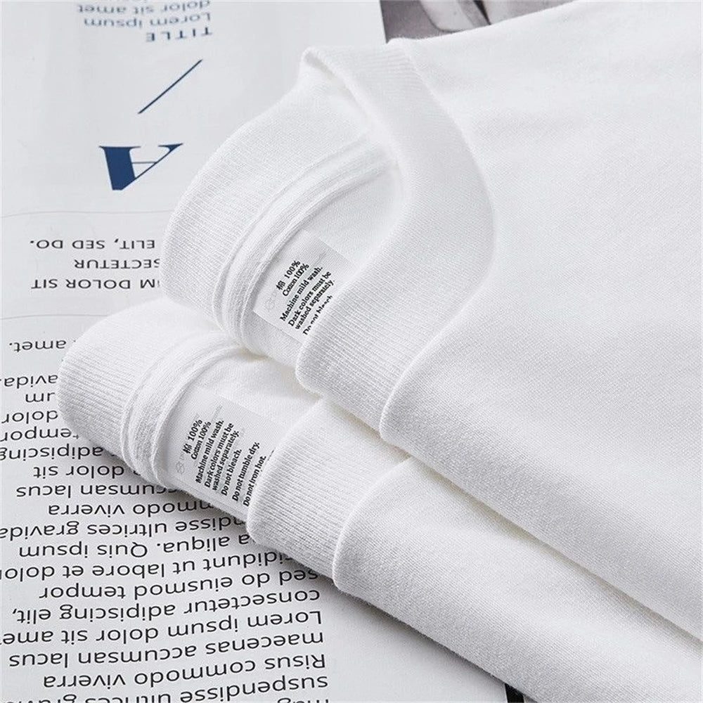 2PCS 100% Cotton Solid T Shirts Men's and Women's Short Sleeve White Tees Casual Breathable Loose Round Neck T-shirt Couple Tops