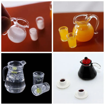 1/12 Scale Simulation Miniature  Drinking Model Drinks Jug Cup Coffee Milk Lemon Water Orange Juice Doll Accessories