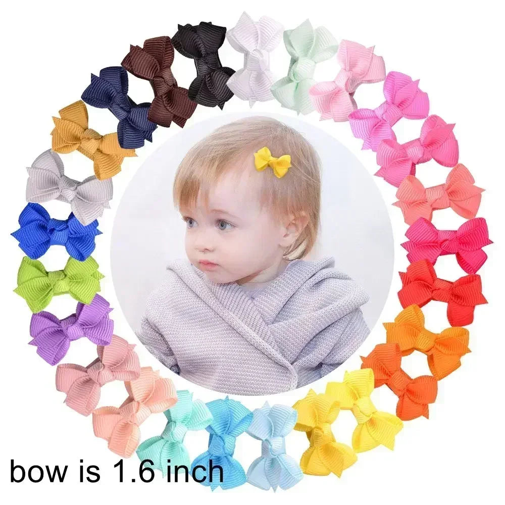 10pcs/lot Solid Color Grosgrain Ribbon Bowknot Kids Hair Clips Handmade Bows Baby Girls Barrettes Hairpins Photo Props Gift Sets