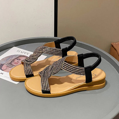 Sandals Women 2025 New Summer Wedge Heel Soft Sole Elevated Casual Roman Sandals Small Womens Shoes Sandalias Mujer Sandal Q322