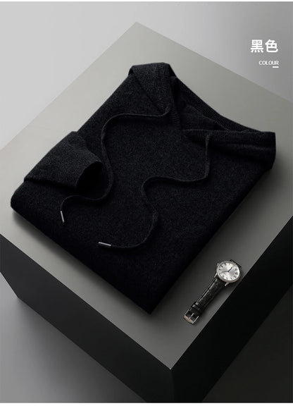 MVLYFLRT Autumn Winter New Merino Sweater Men's 100% Wool Hooded Collar Knitted Pullover Casual long Sleeved Hoodie