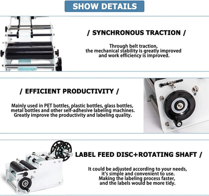 SUMEVE Manual Labeling Machine Bottle Adjustable Semi-Automatic Sticker Machine For Business Glass Metal Bottle MT30