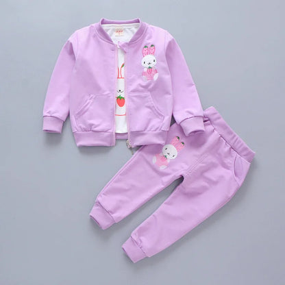 Baby's Three Piece Set Spring Autumn Thin Sets Girls Cute Cartoon Clothes Leisure Sports Suit Korean Version Trendy Clothing