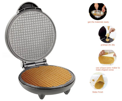 Electric Crispy Egg Roll Maker Sandwich Waffle Maker Pizza Pancake Crepe Baking Oven DIY Ice Cream Cone Machine